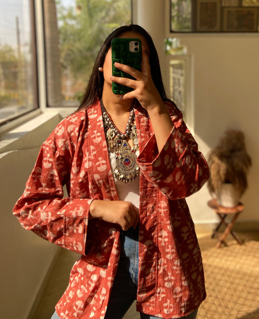 Brick Red Indigo Kimono